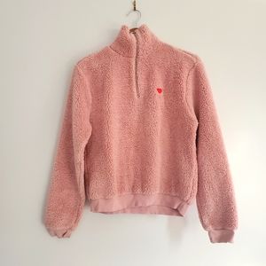 TOPSHOP Pink Heart Teddy Pullover